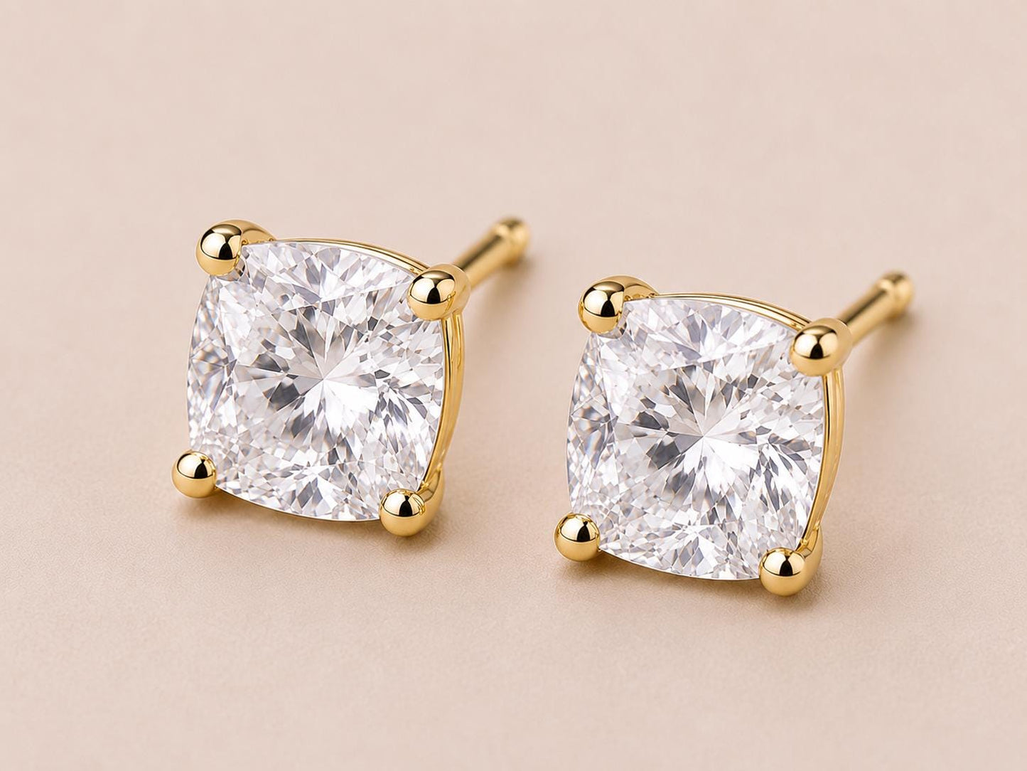 Cushion Cut CZ Stud Earrings, 925 Sterling Silver, Diamond Look, Solitaire Minimalist Studs