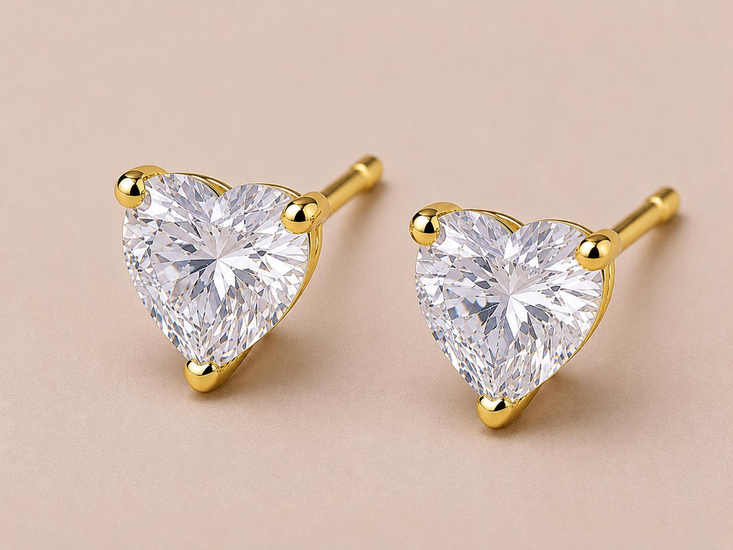 Sterling Silver Heart Cut CZ Stud Earrings, Diamond Look Solitaire Studs