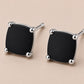 Black Onyx Cushion Cut Solitaire Stud Earrings, 925 Sterling Silver Minimalist Earrings