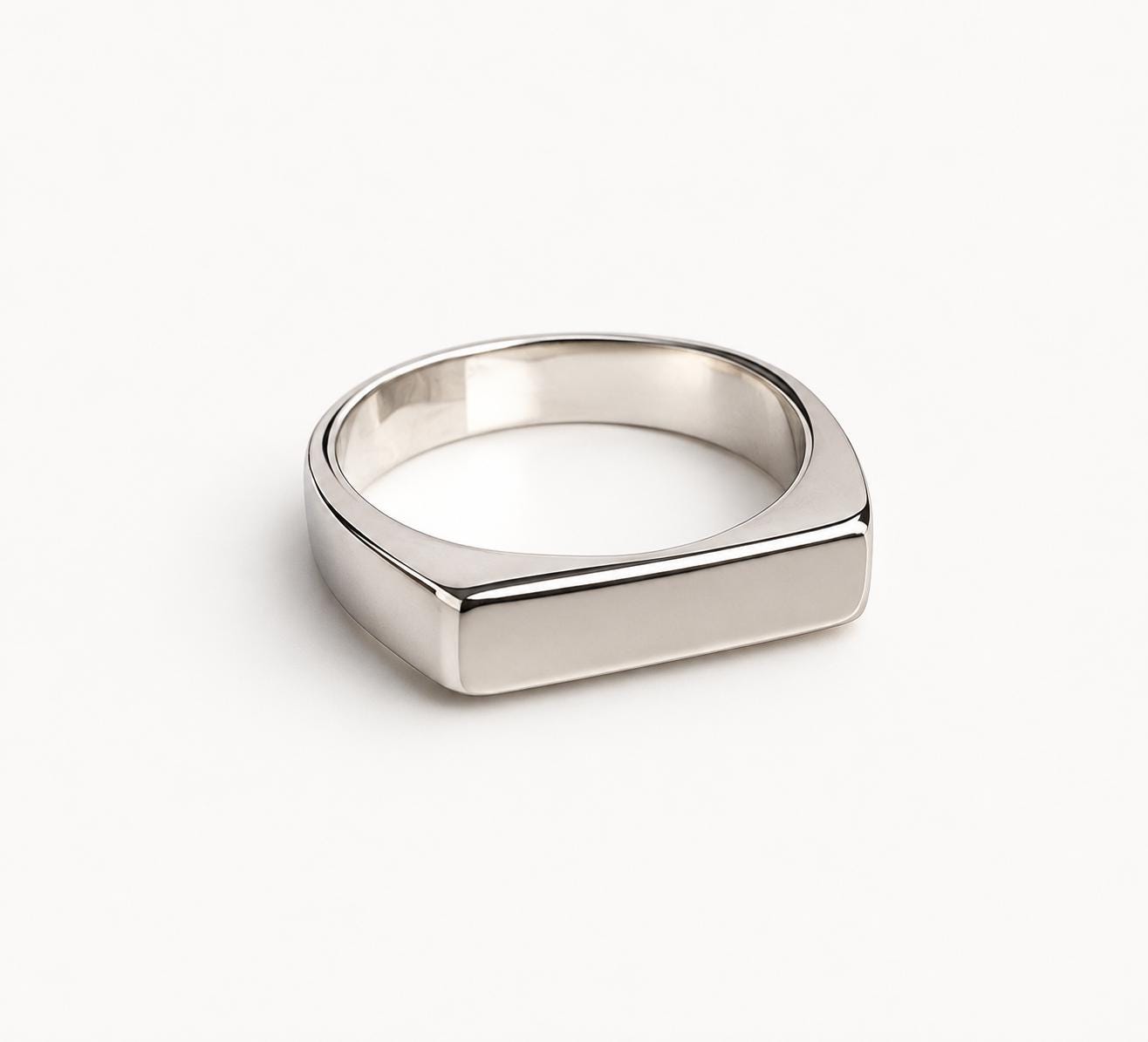 Minimalist Sterling Silver Signet Ring, Modern Rectangle Statement Band