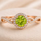 Sterling Silver Peridot Halo Ring, Twisted Infinity Band, August Birthstone Promise Ring