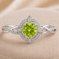 Sterling Silver Peridot Halo Ring, Vintage Floral Infinity Band, August Birthstone
