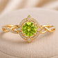 Sterling Silver Peridot Halo Ring, Vintage Floral Infinity Band, August Birthstone