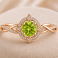 Sterling Silver Peridot Halo Ring, Vintage Floral Infinity Band, August Birthstone