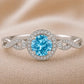 Sterling Silver Swiss Blue Topaz Halo Ring, Vintage Infinity Band, December Birthstone