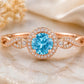 Sterling Silver Swiss Blue Topaz Halo Ring, Vintage Infinity Band, December Birthstone