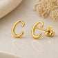 Sterling Silver C Initial Stud Earrings, Minimalist Cursive Alphabet Jewelry