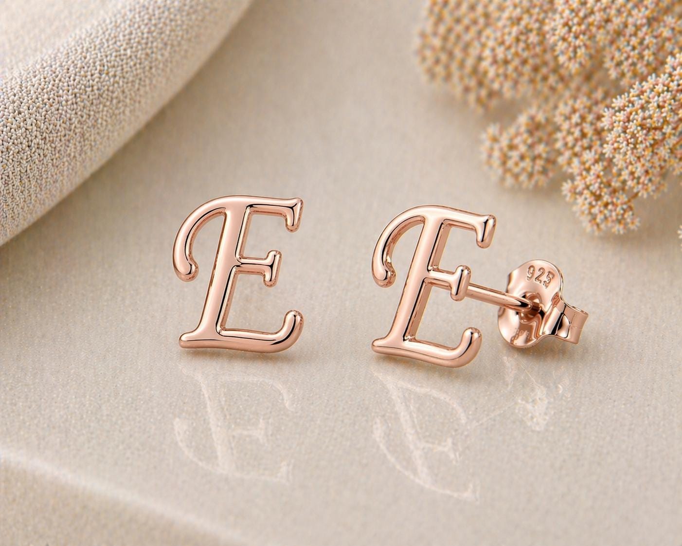Sterling Silver Initial E Stud Earrings, Minimalist Alphabet Jewelry