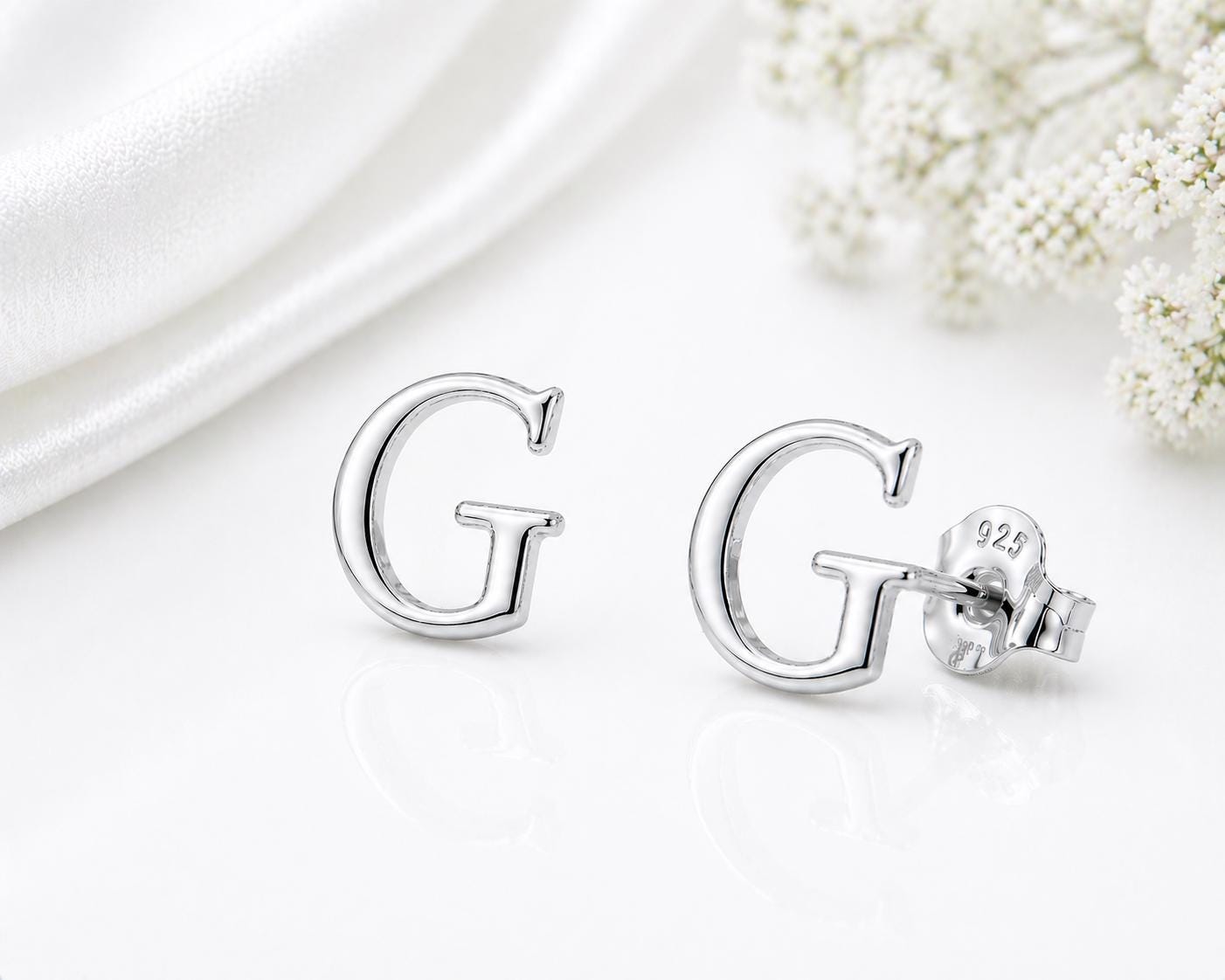 Sterling Silver Initial G Stud Earrings, Minimalist Alphabet Jewelry