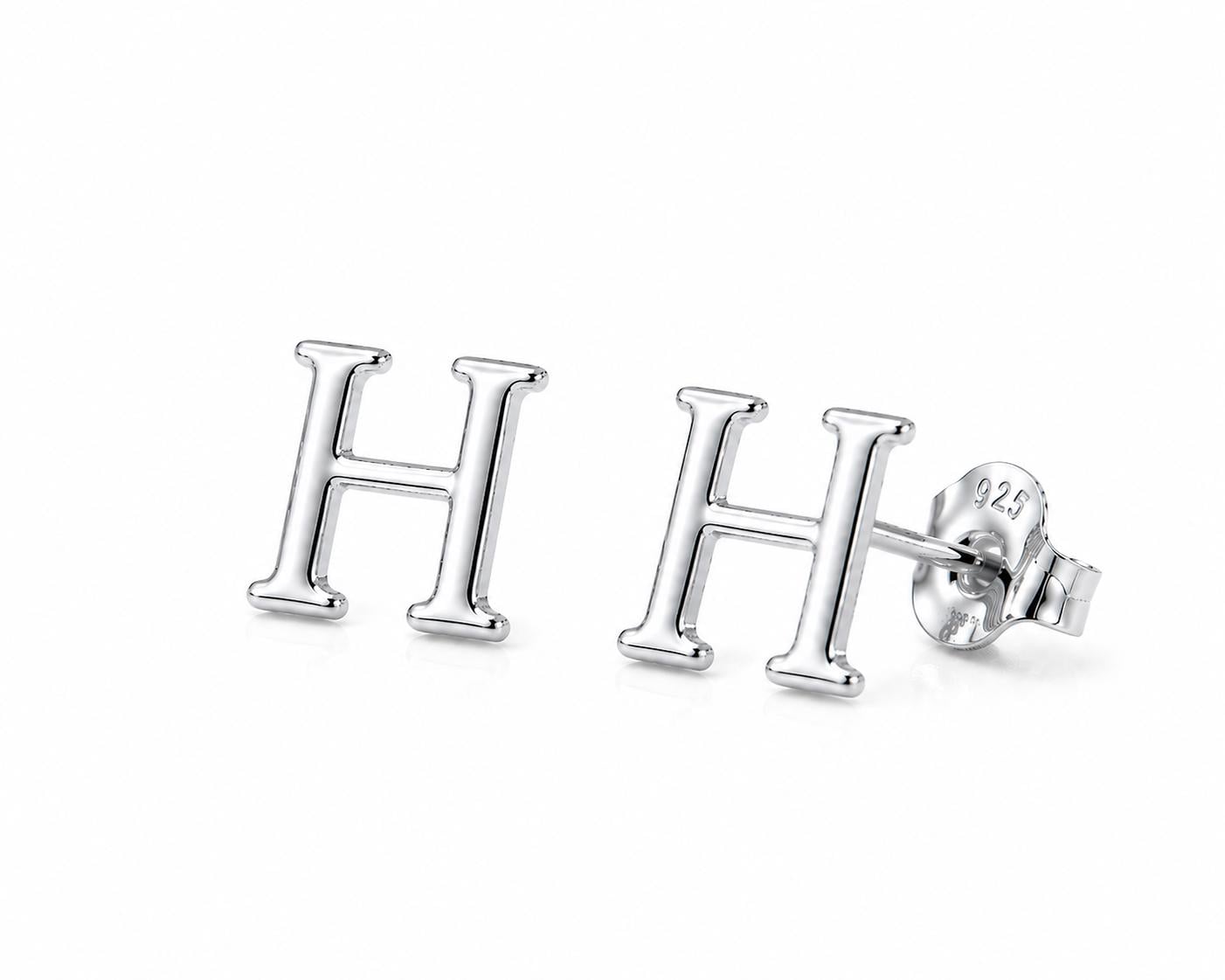 Sterling Silver Initial H Stud Earrings, Minimalist Alphabet Jewelry