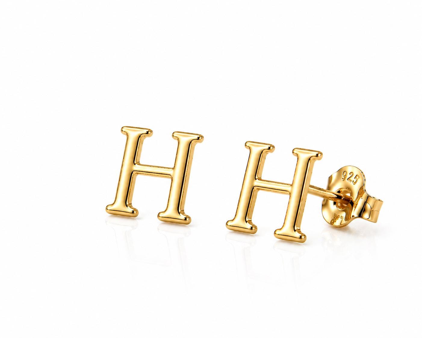 Sterling Silver Initial H Stud Earrings, Minimalist Alphabet Jewelry