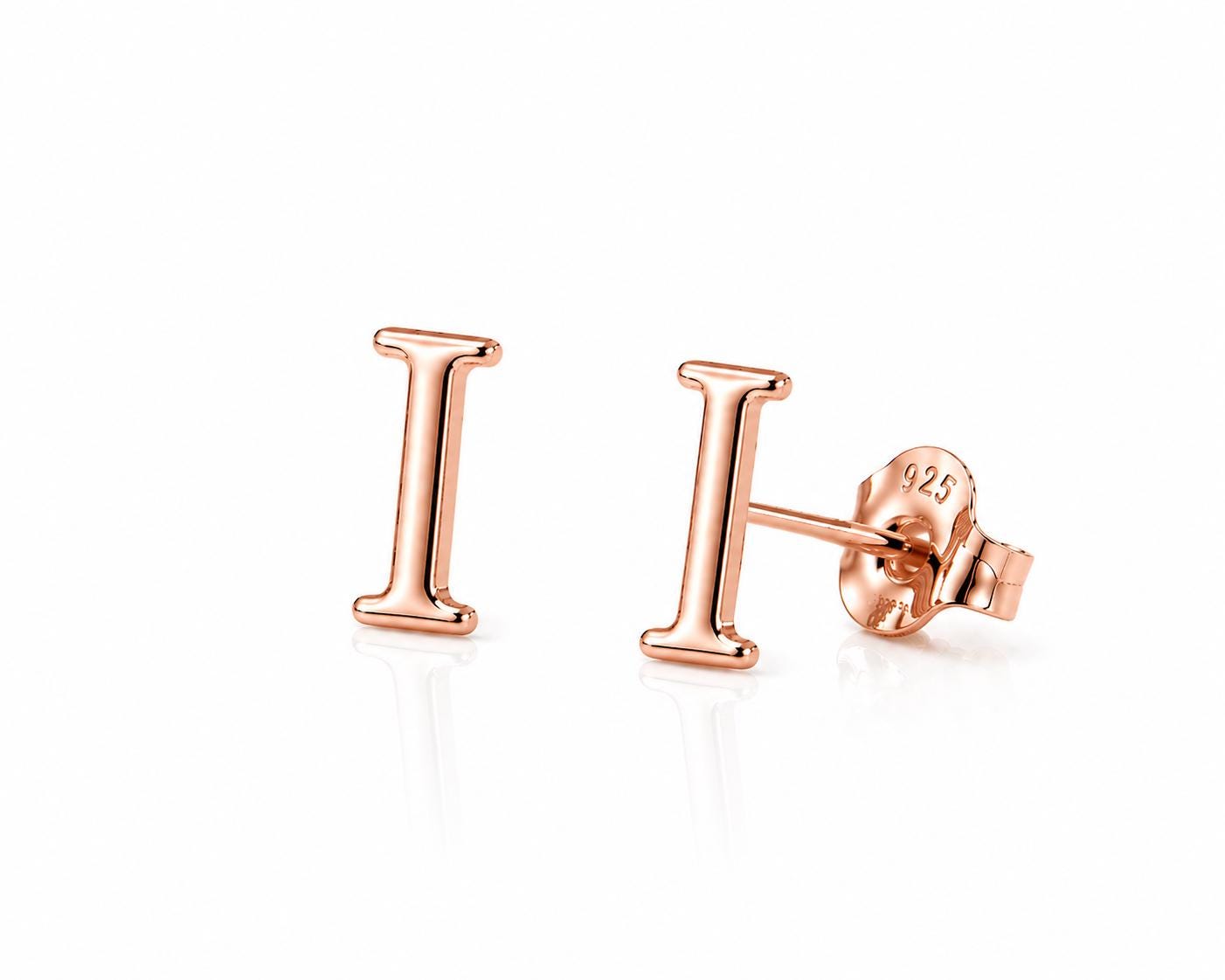 Sterling Silver Initial I Stud Earrings, Minimalist Alphabet Jewelry
