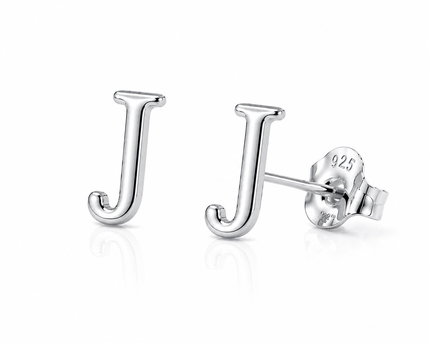 Sterling Silver Initial J Stud Earrings, Minimalist Alphabet Jewelry