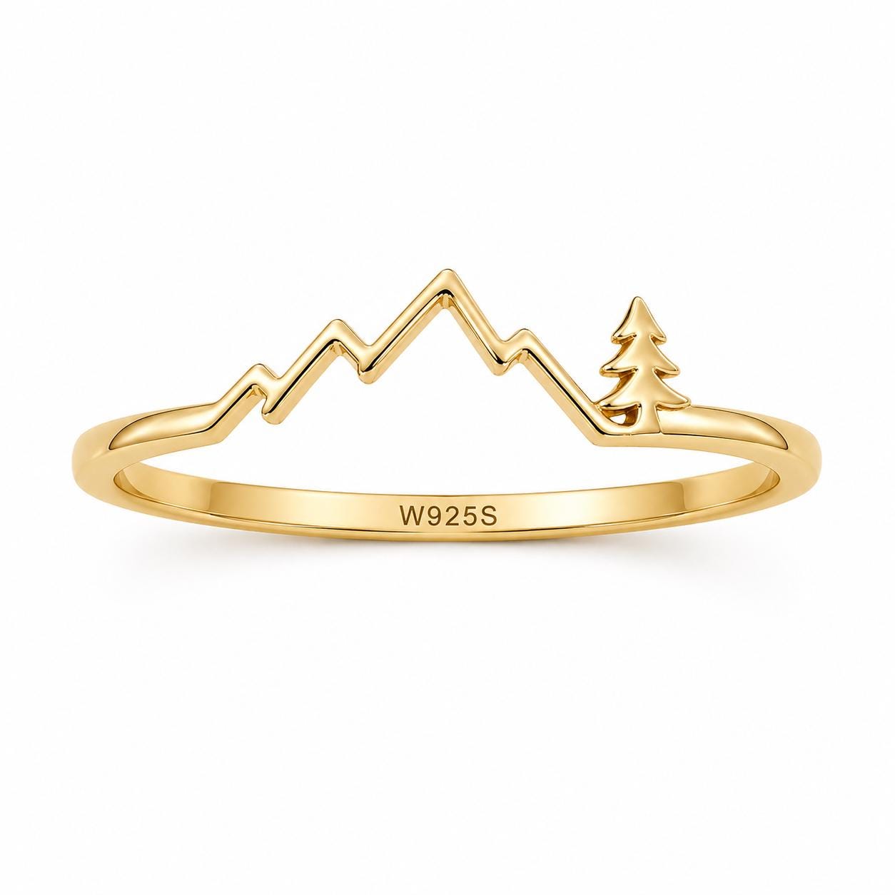 Sterling Silver Mountain Tree Ring, Minimalist Nature Landscape Jewelry