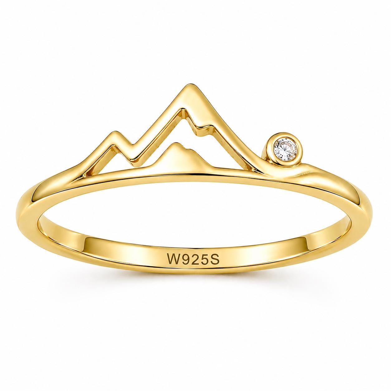925 Sterling Silver Mountain Ring with CZ Accent, Minimalist Nature Landscape Jewelry