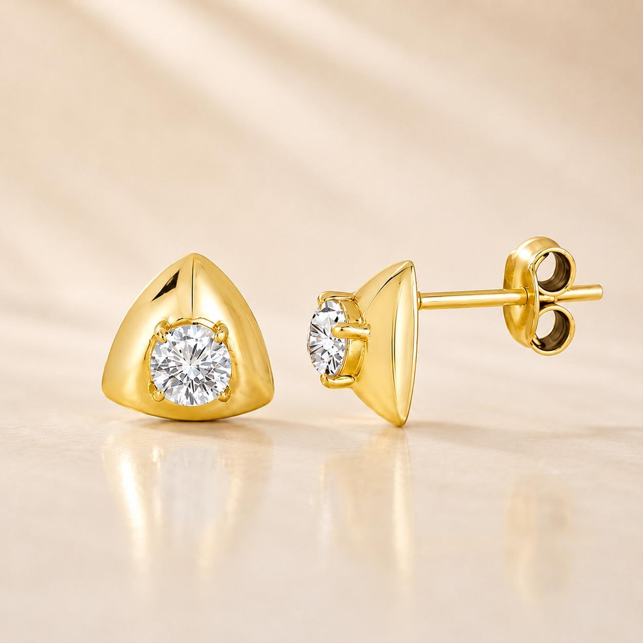 925 Sterling Silver Triangle CZ Stud Earrings, Minimalist Geometric Everyday Jewelry