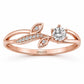 Sterling Silver Leaf Ring with CZ, Nature Engagement Promise Ring Her