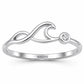 Sterling Silver Wave Ring with Bezel CZ, Minimalist Ocean Nature Inspired Ring