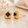 Sterling Silver Red CZ Flower Stud Earrings, Round Ruby Color Cubic Zirconia