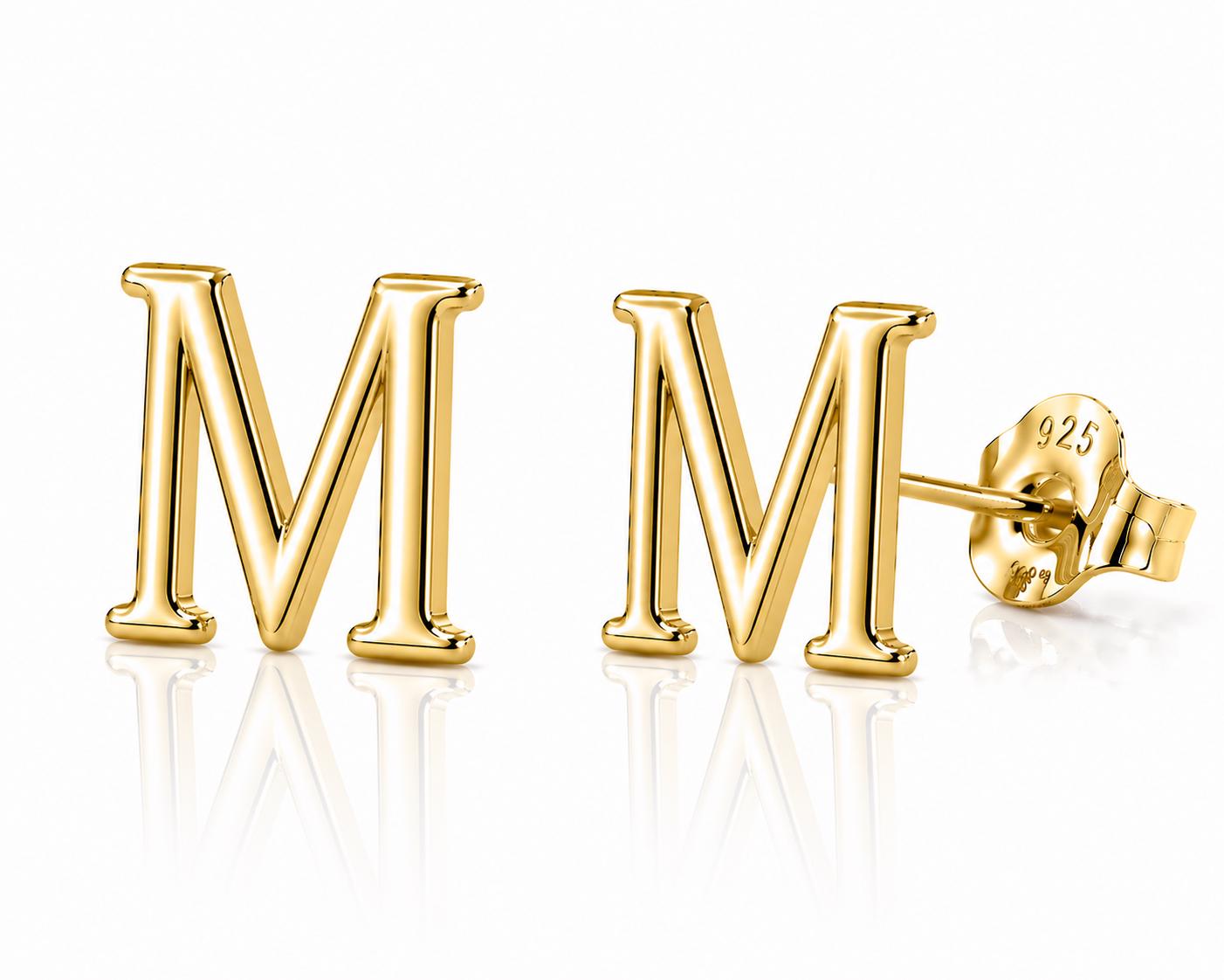 Sterling Silver M Initial Stud Earrings, Minimalist Personalized Name Jewelry