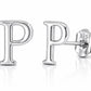 925 Sterling Silver P Initial Stud Earrings, Minimalist Personalized Name Studs