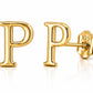 925 Sterling Silver P Initial Stud Earrings, Minimalist Personalized Name Studs