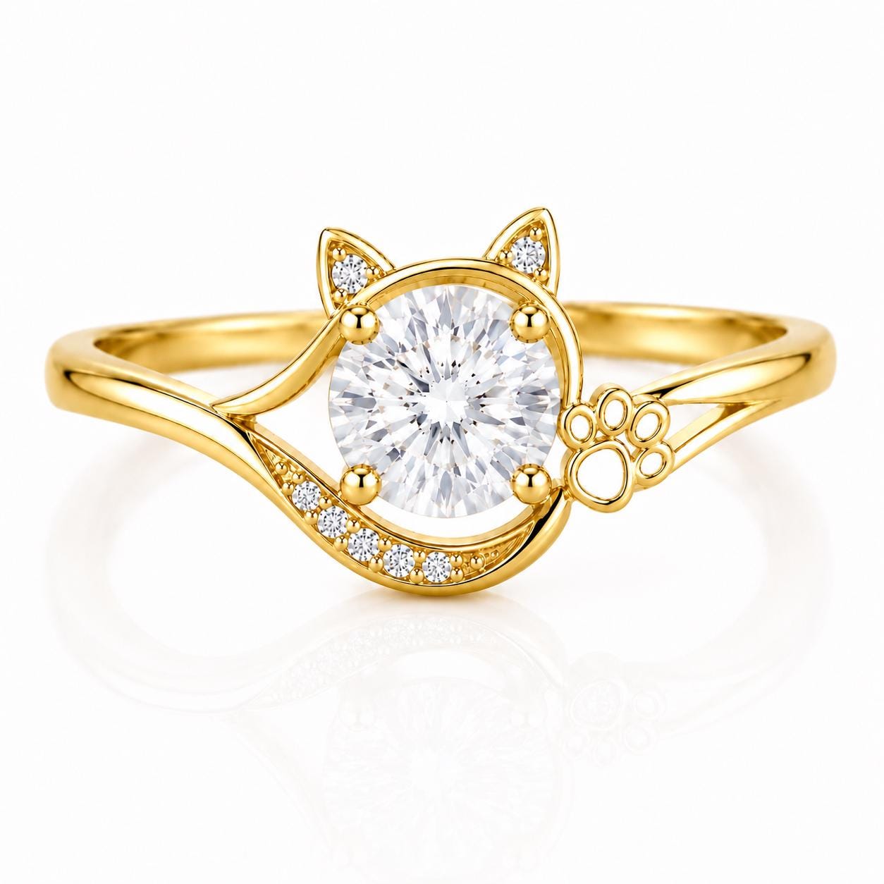 Sterling Silver Cat Paw Ring, Round CZ, Animal Lover Promise Ring