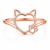 Sterling Silver Cat Heart Ring, Minimalist Paw Print Animal Lover Jewelry