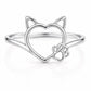 Sterling Silver Cat Heart Ring, Minimalist Paw Print Animal Lover Jewelry