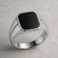 925 Sterling Silver Hexagon Black Onyx Signet Ring, Minimalist Statement Band