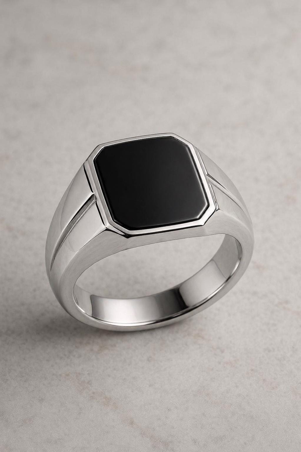 925 Sterling Silver Hexagon Black Onyx Signet Ring, Minimalist Statement Band