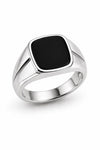 925 Sterling Silver Black Onyx Signet Ring, Cushion Cut Minimalist Statement Band