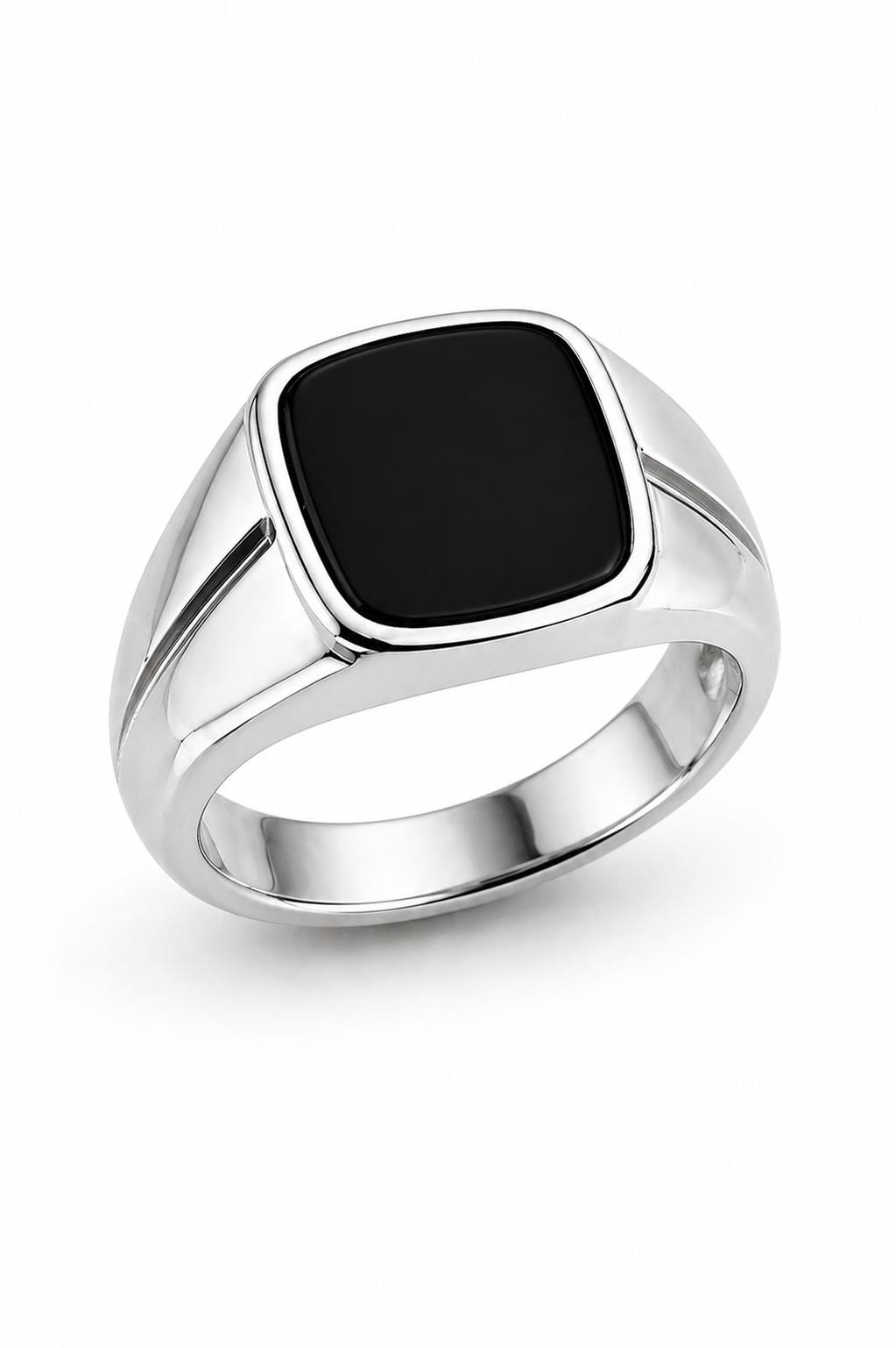 925 Sterling Silver Black Onyx Signet Ring, Cushion Cut Minimalist Statement Band