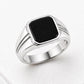 925 Sterling Silver Black Onyx Signet Ring, Engraved Band, Minimalist Statement Jewelry