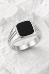 925 Sterling Silver Black Onyx Signet Ring, Engraved Band, Minimalist Statement Jewelry