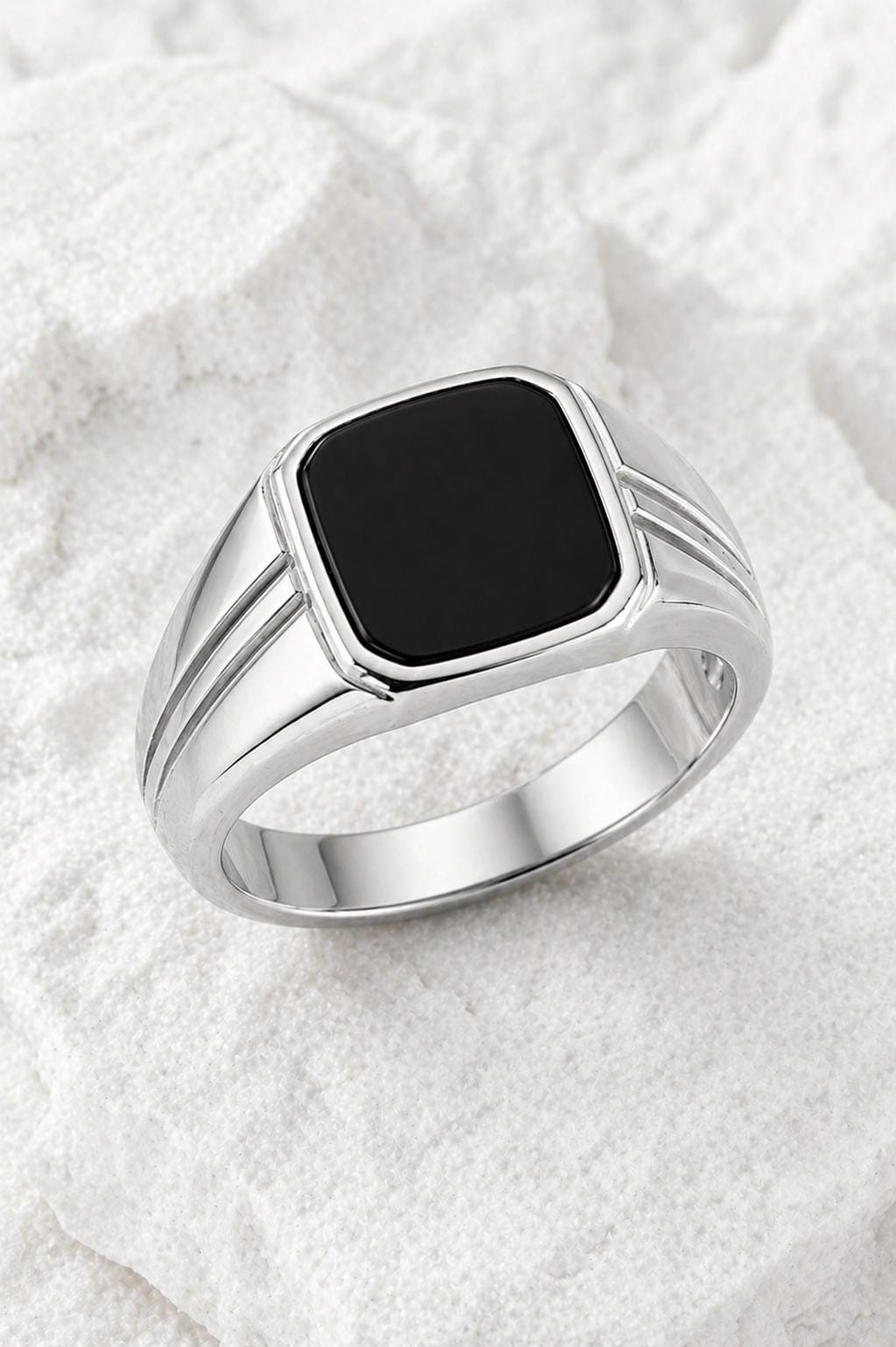 925 Sterling Silver Black Onyx Signet Ring, Engraved Band, Minimalist Statement Jewelry