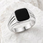 925 Sterling Silver Black Onyx Signet Ring, Engraved Band, Minimalist Statement Jewelry