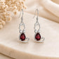 Sterling Silver Garnet Cat Dangle Earrings, Pear Cut Gemstone Animal Jewelry