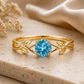 925 Sterling Silver Swiss Blue Topaz Vine Leaf Ring, Nature Inspired Minimalist Gift