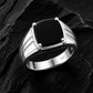 Black Onyx Cushion Cut Signet Ring, 925 Sterling Silver Statement Ring Him
