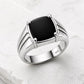 Black Onyx Cushion Cut Signet Ring, 925 Sterling Silver Statement Ring Him