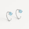 Sterling Silver Swiss Blue Topaz Open Hoop Earrings, Minimalist Round Cut Dainty Jewelry