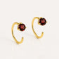 925 Sterling Silver Garnet Hoop Earrings, Minimalist Round Cut Red Gemstone Jewelry