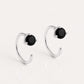 925 Sterling Silver Black Onyx Hoop Earrings, Minimalist Round Cut Jewelry