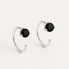 925 Sterling Silver Black Onyx Hoop Earrings, Minimalist Round Cut Jewelry