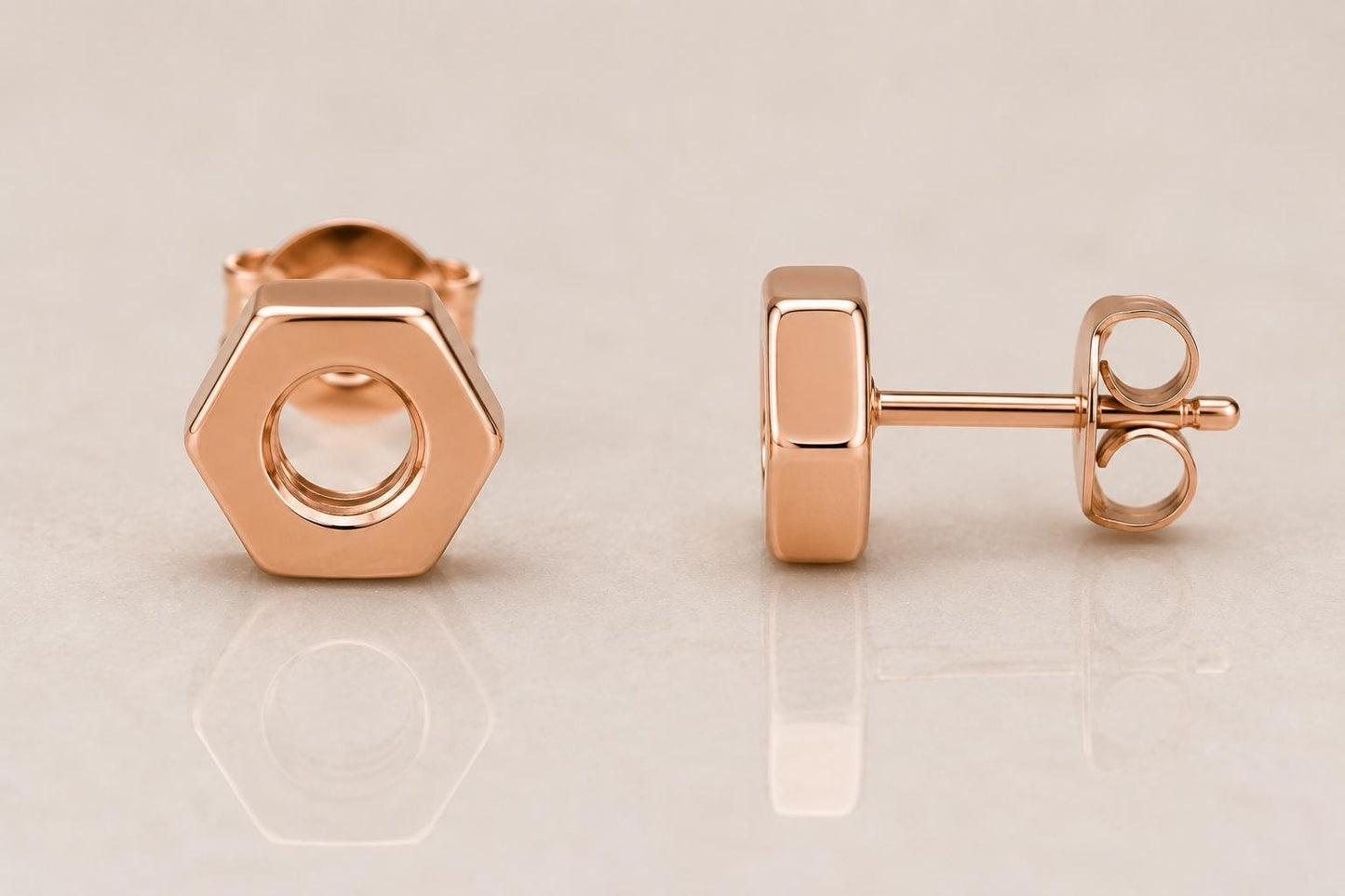 Sterling Silver Hex Nut Stud Earrings, Minimalist Geometric Industrial Jewelry
