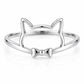 Sterling Silver Cat Face Ring with Bow, Minimalist Animal Jewelry