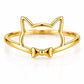 Sterling Silver Cat Face Ring with Bow, Minimalist Animal Jewelry