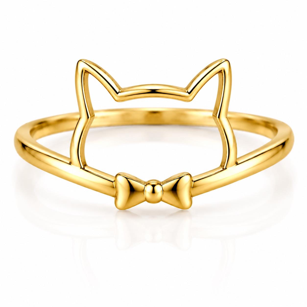 Sterling Silver Cat Face Ring with Bow, Minimalist Animal Jewelry
