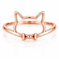 Sterling Silver Cat Face Ring with Bow, Minimalist Animal Jewelry